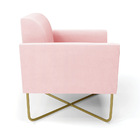 Poltrona Base X Industrial Dourado Marisa Suede - Rosa Bebê