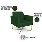 Poltrona Base X Industrial Dourado Marisa Veludo Luxo Verde A