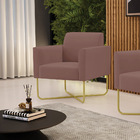 Poltrona Base X Industrial Dourado Marisa Veludo - Rose