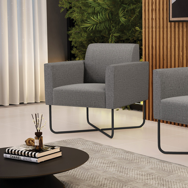 Poltrona Base X Industrial Preto Marisa Linho Grafite A26