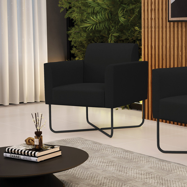 Poltrona Base X Industrial Preto Marisa Linho Preto A79