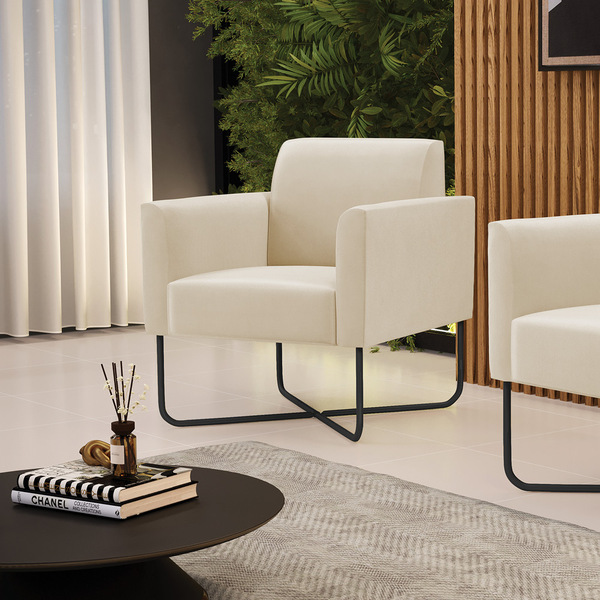 Poltrona Base X Industrial Preto Marisa Suede Bege