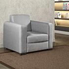 Poltrona Basic Linho Cinza Com Pés Madeira