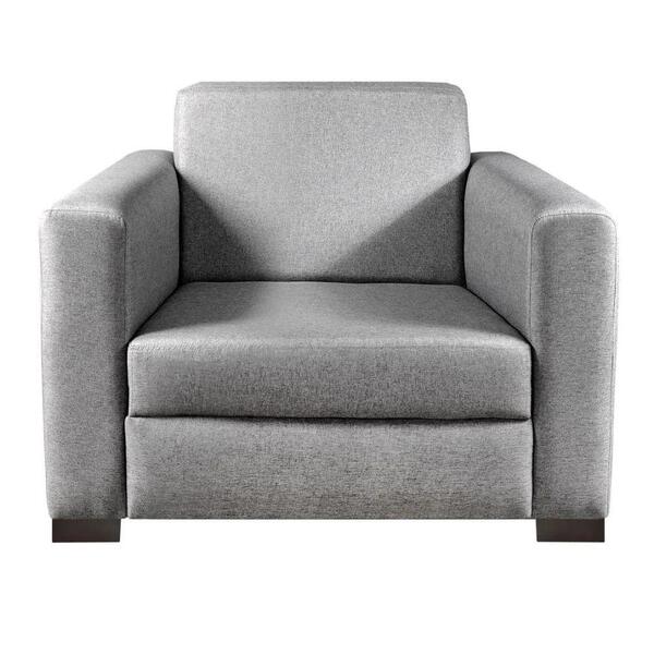 Poltrona Basic Linho Cinza Com Pés Madeira