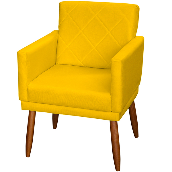 Poltrona Beatriz Com Base Suede Amarelo Pé Palito 30cm Castan