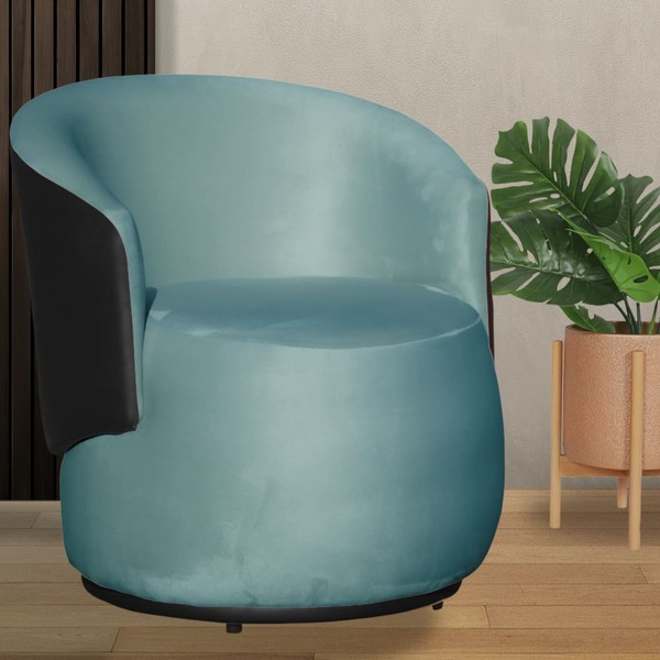 Poltrona Beatriz Veludo Azul Turquesa Com Composê Preto - Val