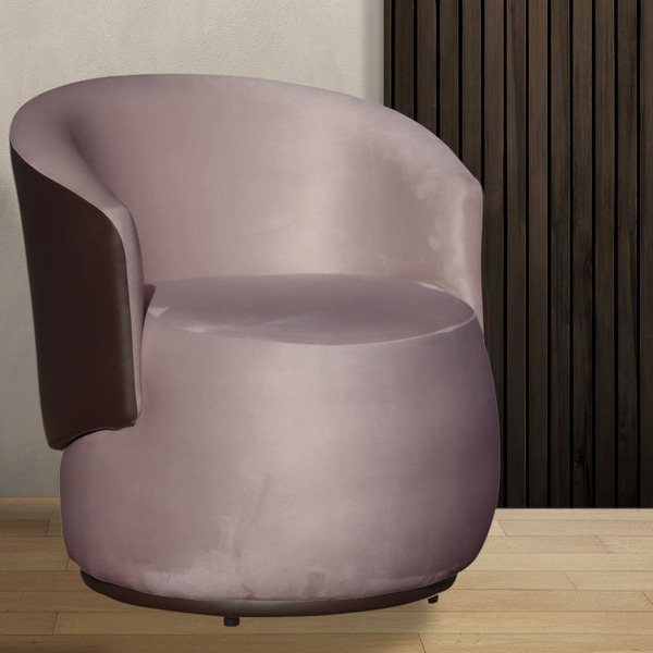 Poltrona Beatriz Veludo Rosê Com Composê Marrom - Vallisa Dec