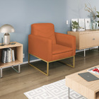 Poltrona Bella Base De Ferro Dourada Suede - Amarena Móveis -