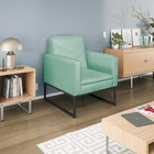 Poltrona Bella Base De Ferro Preta Suede Azul Tiffany - Amare