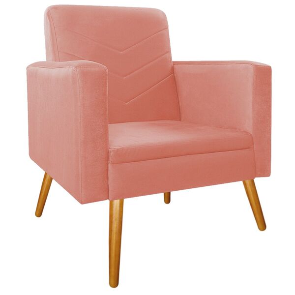 Poltrona Bella Pés Palito Mel Suede Coral - Amarena Móveis
