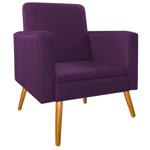 Poltrona Bella Pés Palito Mel Suede Roxo - Amarena Móveis
