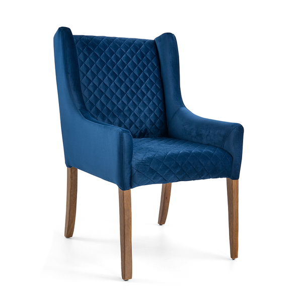 Poltrona Belle Tressê Veludo Azul Oxford B-304 Base Fixa De M