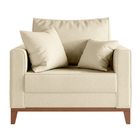 Poltrona Beny Com Pés E Base De Madeira - Linho Areia