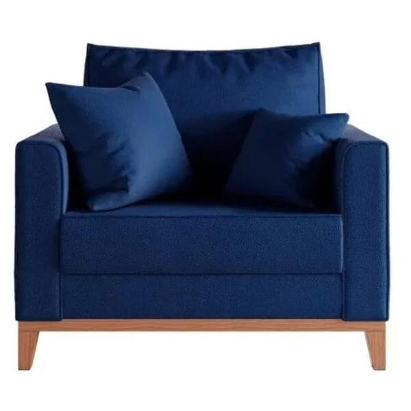 Poltrona Beny Pés E Base Em Madeira Linha Azul Marinho