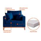 Poltrona Beny Pés E Base Em Madeira Linho Cotton Azul Marinho