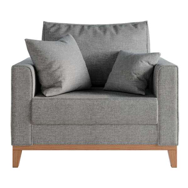 Poltrona Beny Pés E Base Em Madeira Linho Cotton Cinza