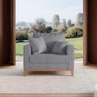 Poltrona Beny Pés E Base Em Madeira Linho Cotton Cinza