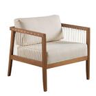 Poltrona Berlim Com Braço Madeira E Cordas Tecido Linho Claro