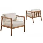 Poltrona Berlim Com Braço Madeira E Cordas Tecido Linho Claro