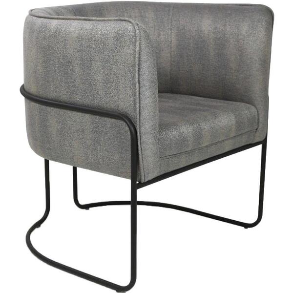 Poltrona Betina Base Aço Preto Linho Mesclado Cinza E Bege