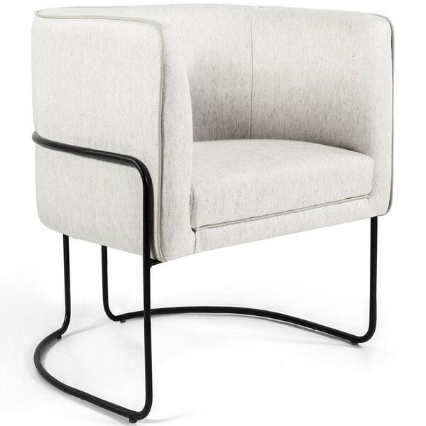 Poltrona Betina Base Aço Preto Viscolinho Off White