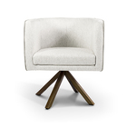 Poltrona Betina Linho Creme A-48 Base Giratória De Madeira -