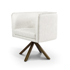 Poltrona Betina Linho Creme A-48 Base Giratória De Madeira -