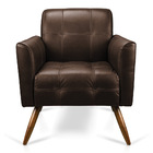 Poltrona Bia Couro Legítimo Marrom A102 Pés De Madeira - D'ro