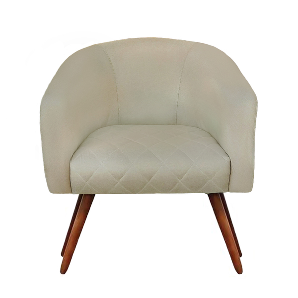 Poltrona Bianca Com Tressê Suede Bege Pés Palito Castanho C05