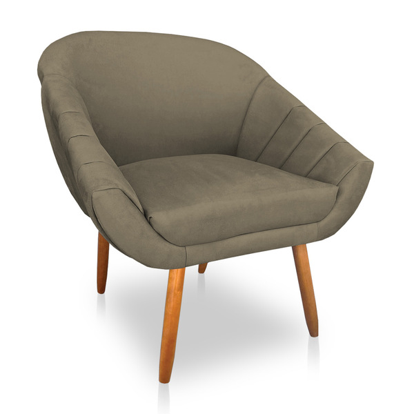 Poltrona Bianca Suede Marrom Rato Pés Palito Castanho - Palla