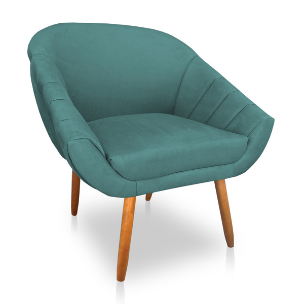 Poltrona Bianca Suede Pés Palito Castanho - Pallazio - Azul T