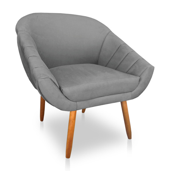 Poltrona Bianca Suede Pés Palito Castanho - Pallazio - Grafite