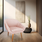 Poltrona Bianca Suede Rosa Bebê Pés Palito Castanho - Pallazio