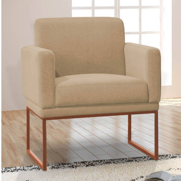 Poltrona Brasil Suede Bege Base Bronze Bnn Decor