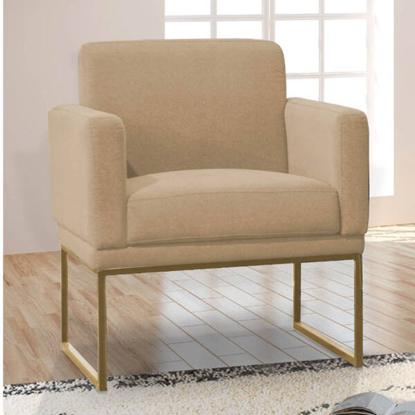 Poltrona Brasil Suede Bege Base Dourado Bnn Decor