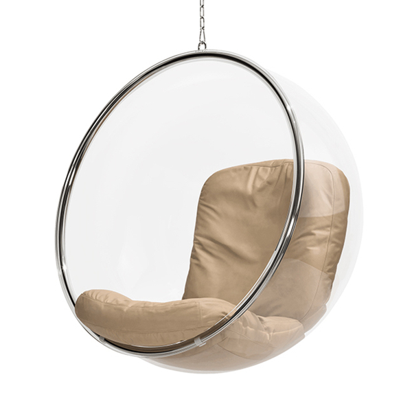 Poltrona Bubble Chair Acrilico Com Estofado Couro Natural - B