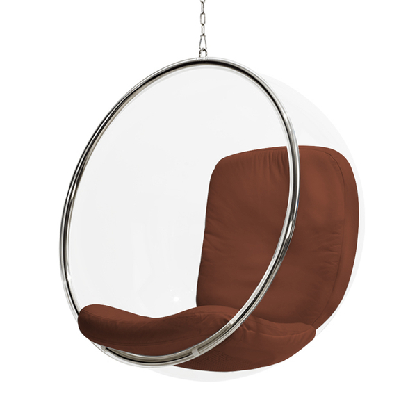 Poltrona Bubble Chair Acrilico Com Estofado Couro Natural - M