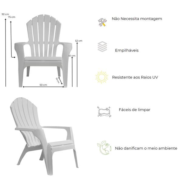 Poltrona Cadeira Adirondack Pavão Jardim Plástico Branca 2un