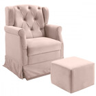 Poltrona Cadeira Amamentação Balanço Com Puff Veludo Rose