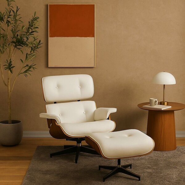 Poltrona/cadeira Com Puff Eames  Branco/marrom