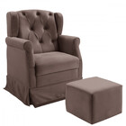 Poltrona Cadeira De Amamentação Balanço + Puff Corano Marrom