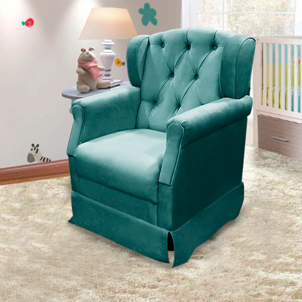 Poltrona Cadeira De Amamentação Balanço Ternura Veludo Turque