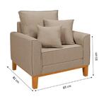 Poltrona Cadeira Decorativa Beny Base Madeira Linho Bege