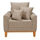 Poltrona Cadeira Decorativa Beny Base Madeira Linho Bege