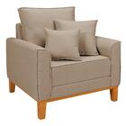 Poltrona Cadeira Decorativa Beny Base Madeira Linho Bege