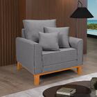 Poltrona Cadeira Decorativa Beny Base Madeira Linho Cinza Cla