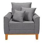 Poltrona Cadeira Decorativa Beny Base Madeira Linho Cinza Cla