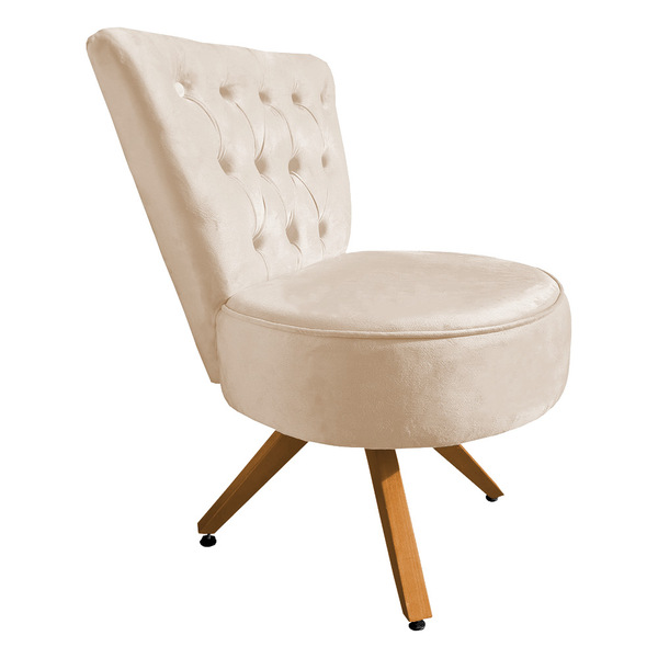 Poltrona Cadeira Decorativa Capitonê Elegância Veludo Bege Ba