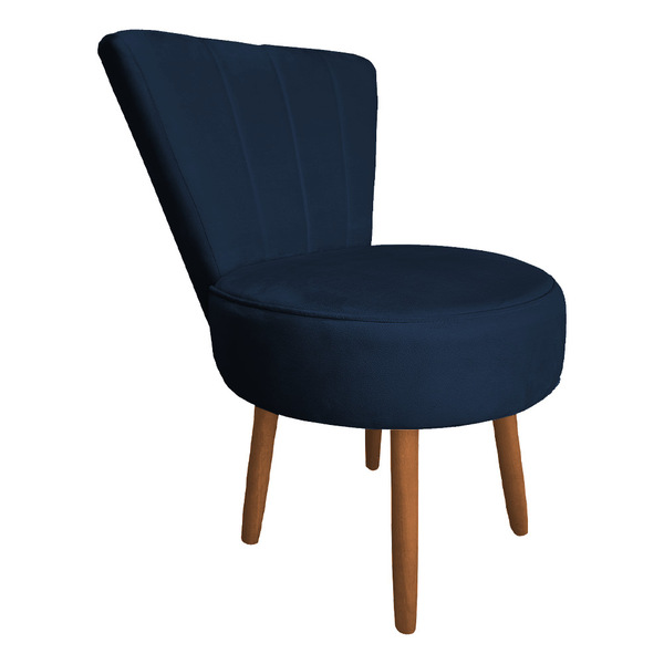 Poltrona Cadeira Decorativa Costurada Elegância Veludo Azul M