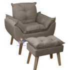Poltrona/cadeira Decorativa E Puff Glamour Capuccino Com Pés
